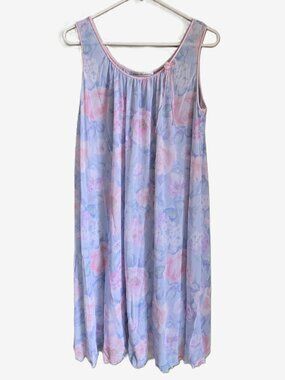 MISS ELAINE Classics Nightgown Blue and Pink Floral Mid-Length Women's M